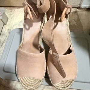 Marc Fisher Nude Tan Espadrille Wedge Sandals with Ankle Strap